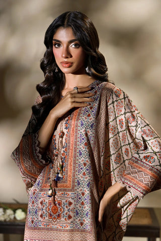 Manto Women's 2 Piece Stitched Beige Kaftaan Set with Urdu Calligraphy