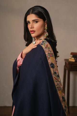 Manto's Unisex Blue Acrylic Cape featuring Urdu Calligraphy printed on the border