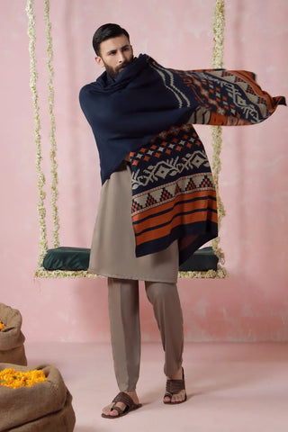 Aghaaz (Genesis) Weaved Shawl - Blue