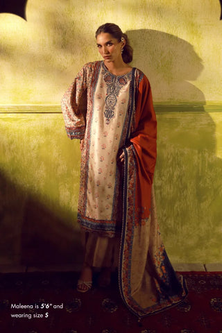 Manto Women's Beige Printed 3 Piece Co-Ord Set with Embellishments & Urdu Calligraphy