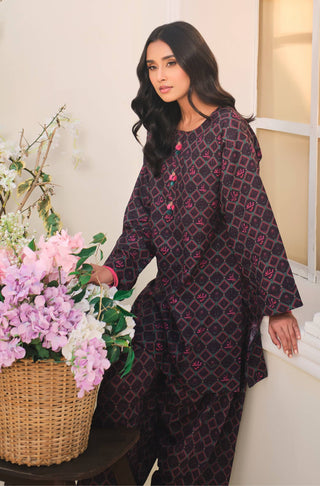 Manto Women's Ready to Wear 2 Piece Matching Plum Co-Ord with Urdu Calligraphy