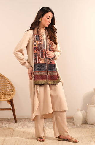 Manto Women's Double-sided Maroon Silk Stole with Urdu Calligraphy