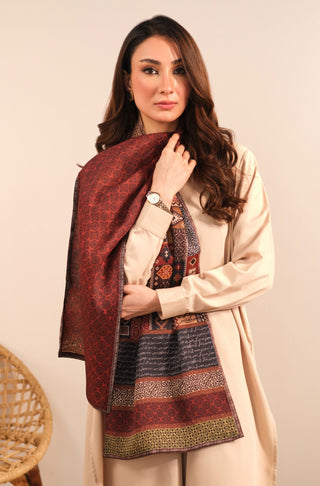 Manto Women's Double-sided Maroon Silk Stole with Urdu Calligraphy