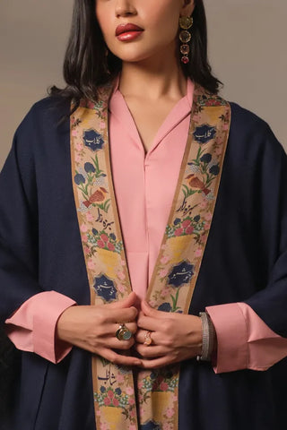 Manto's Unisex Blue Acrylic Cape featuring Urdu Calligraphy printed on the border