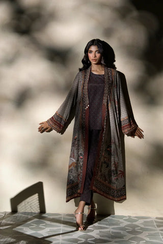 Manto Women's Grey Printed Shrug with Urdu Calligraphy and Illustration