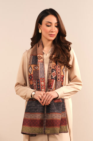 Manto Women's Double-sided Maroon Silk Stole with Urdu Calligraphy