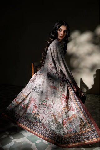 Manto Women's Grey Printed Shrug with Urdu Calligraphy and Illustration