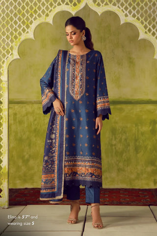 Manto Women's Blue Printed 3 Piece Co-Ord Set with Embellishments & Urdu Calligraphy