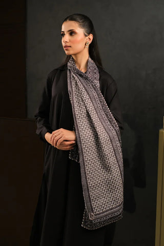 Manto Women's Silk Double Sided Black Saya Stole with Urdu Calligraphy