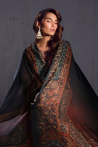 Women's Ready to Wear Printed Brown 3 Piece Set with Urdu Calligraphy