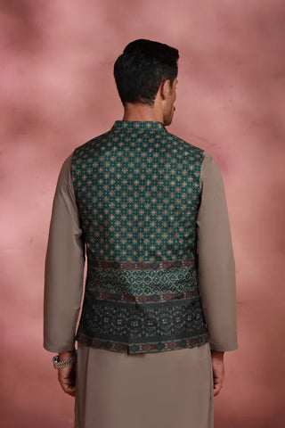 Manto Men's Festive Wear Green Vasket with Urdu Calligraphy