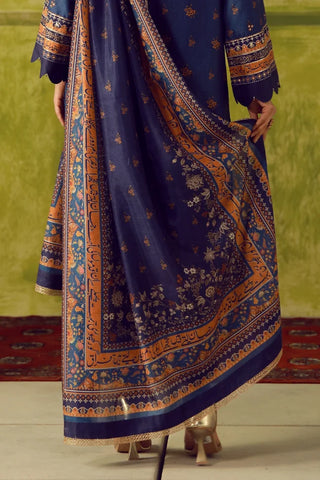 Manto Women's Blue Printed 3 Piece Co-Ord Set with Embellishments & Urdu Calligraphy