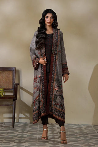 Manto Women's Grey Printed Shrug with Urdu Calligraphy and Illustration