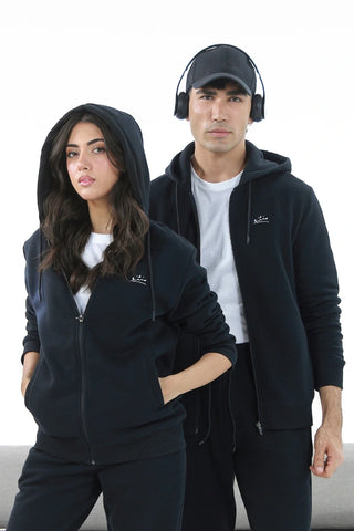 Zipper Hoodie - Raven Black