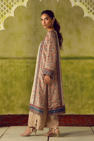 Manto Women's Beige Printed 3 Piece Co-Ord Set with Embellishments & Urdu Calligraphy