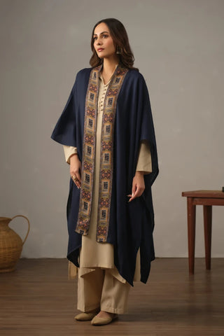 Manto's Unisex Blue Acrylic Cape featuring Urdu Calligraphy printed on the border