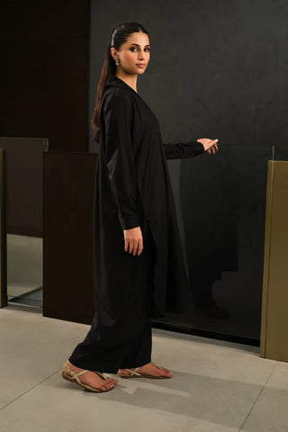 Jet Black shirt collar Kameez/ Kurta from our Manto Mira collection. Premium quality and comfortable Manto fabric with Trouser/ Pajama Pants.