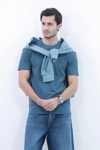 Men's Solid Blue Smart Fit T-shirt