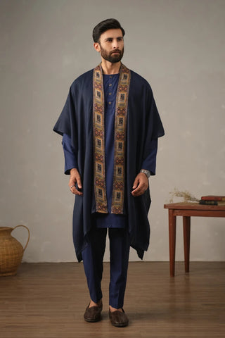 Manto's Unisex Blue Acrylic Cape featuring Urdu Calligraphy printed on the border