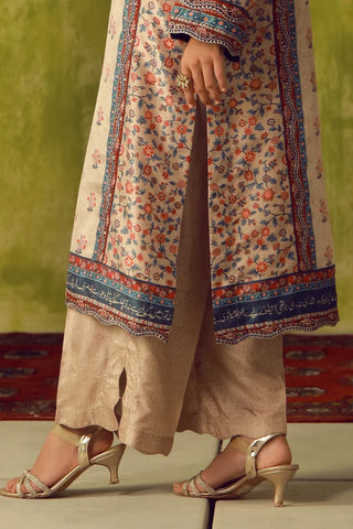 Manto Women's Beige Printed 3 Piece Co-Ord Set with Embellishments & Urdu Calligraphy