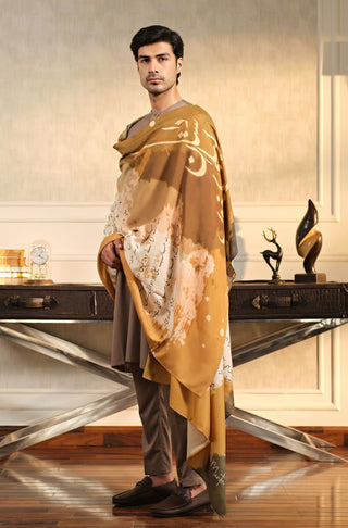 Manto's Unisex Beige Khat Odhni featuring Urdu Calligraphy Throughout