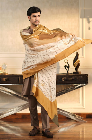 Manto's Unisex Beige Khat Odhni featuring Urdu Calligraphy Throughout