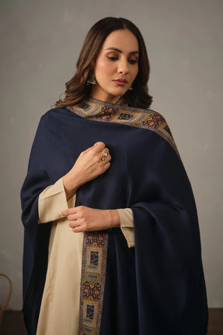 Manto's Unisex Blue Acrylic Cape featuring Urdu Calligraphy printed on the border