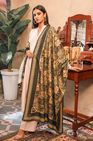 Shopmanto, wear manto, manto clothing brand, manto pakistan, ladies clothing brand, urdu calligraphy clothing, wear manto, urdu calligraphy unisex brown royal green jugnu odhni dupatta, urdu dupatta