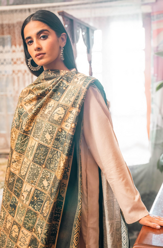 Shopmanto, wear manto, manto clothing brand, manto pakistan, ladies clothing brand, urdu calligraphy clothing, wear manto, urdu calligraphy unisex brown royal green jugnu odhni dupatta, urdu dupatta