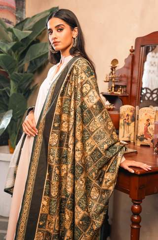 Shopmanto, wear manto, manto clothing brand, manto pakistan, ladies clothing brand, urdu calligraphy clothing, wear manto, urdu calligraphy unisex brown royal green jugnu odhni dupatta, urdu dupatta