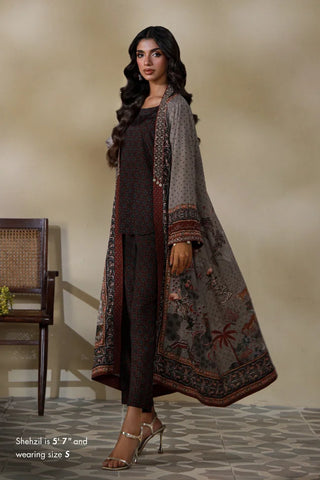 Manto Women's Grey Printed Shrug with Urdu Calligraphy and Illustration