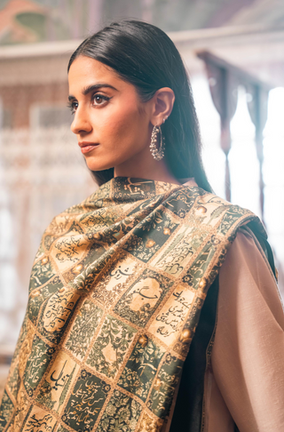 Shopmanto, wear manto, manto clothing brand, manto pakistan, ladies clothing brand, urdu calligraphy clothing, wear manto, urdu calligraphy unisex brown royal green jugnu odhni dupatta, urdu dupatta