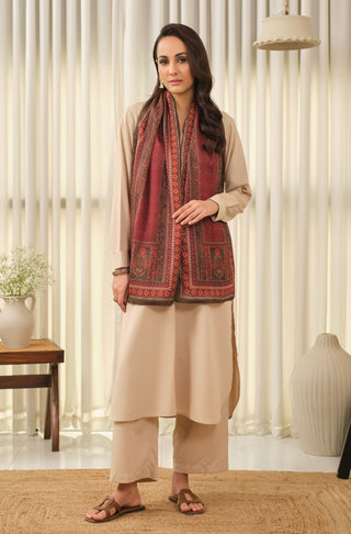 Manto Women's Rust Double Sided Silk Stole with Urdu Calligraphy