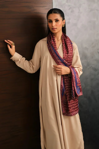 Manto Women's Crinkled Silk Maroon Haya Stole Featuring Urdu Poetry