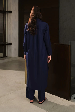 Shopmanto, wear manto, manto clothing brand, manto pakistan, ladies clothing brand, urdu calligraphy clothing, wearmanto women's collection wash n wear 2 piece solid midnight blue colour kurta and pajama mira set, women 2 piece solid coord set