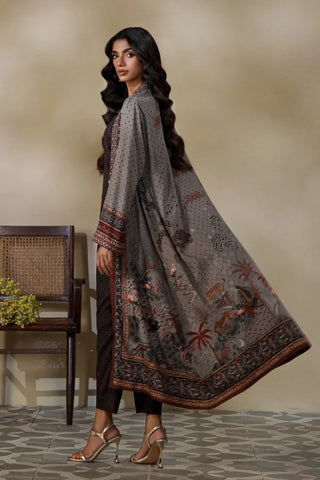 Manto Women's Grey Printed Shrug with Urdu Calligraphy and Illustration