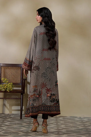 Manto Women's Grey Printed Shrug with Urdu Calligraphy and Illustration
