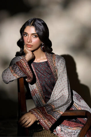 Manto Women's Grey Printed Shrug with Urdu Calligraphy and Illustration