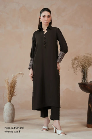 Manto Women's Ready to Wear Brown Matching 2 Piece Co-Ord Set with Embroidery