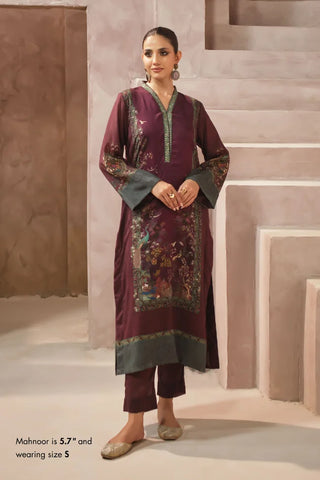 Manto Women's 2 piece printed maroon co-ord set featuring Urdu calligraphy