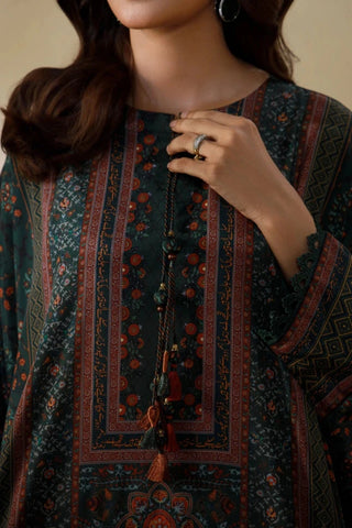 Manto Women's 2 Piece Stitched Green Kaftaan Set with Urdu Calligraphy