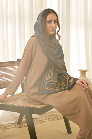 Mood Shot of Manto's Unisex Double Sided Blue Chirag Stole featuring Urdu Calligraphy