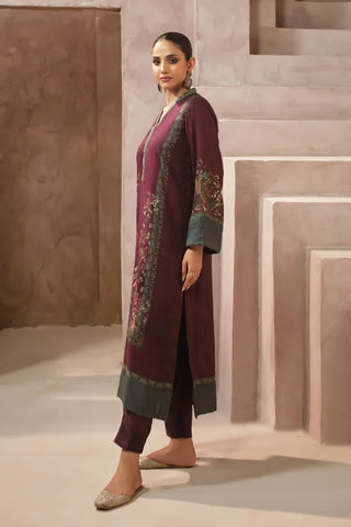 Manto Women's 2 piece printed maroon co-ord set featuring Urdu calligraphy