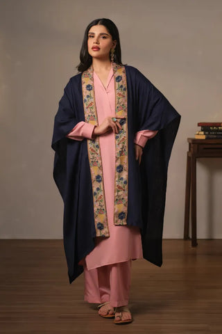 Manto's Unisex Blue Acrylic Cape featuring Urdu Calligraphy printed on the border