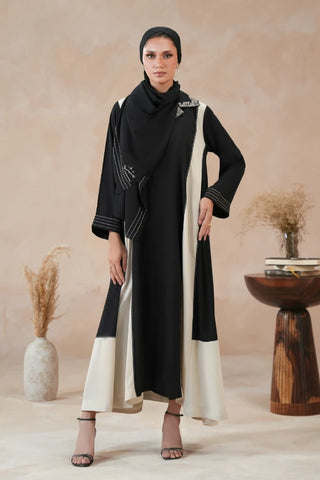 Manto Women's Ready to Wear Black & Beige 2 Piece Matching Co-Ord Set with Embroidery