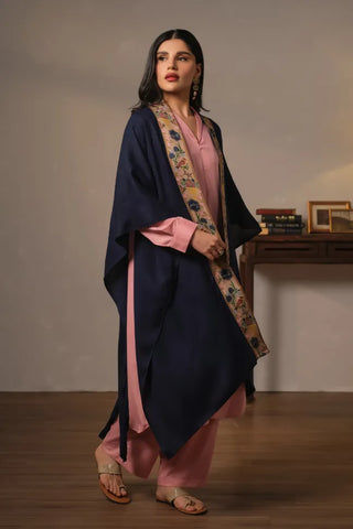Manto's Unisex Blue Acrylic Cape featuring Urdu Calligraphy printed on the border