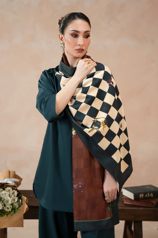 Printed brown winter stole with Urdu calligraphy