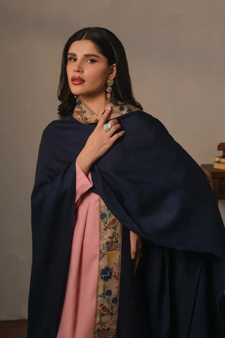 Manto's Unisex Blue Acrylic Cape featuring Urdu Calligraphy printed on the border