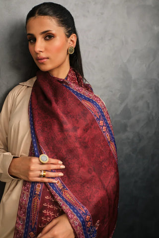 Manto Women's Crinkled Silk Maroon Haya Stole Featuring Urdu Poetry