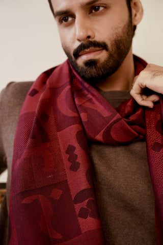 Shopmanto, wear manto, manto clothing brand, manto pakistan, ladies clothing brand, urdu calligraphy clothing, Manto urdu calligraphy unisex jazba weaved winter muffler stole maroon, winter collection, acrylic, wool